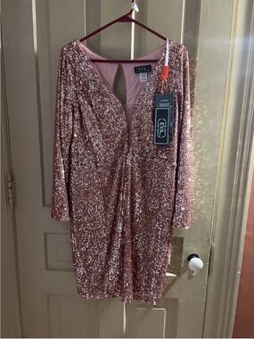 Rose Gold Sequin Long Sleeve V-Neck Dress